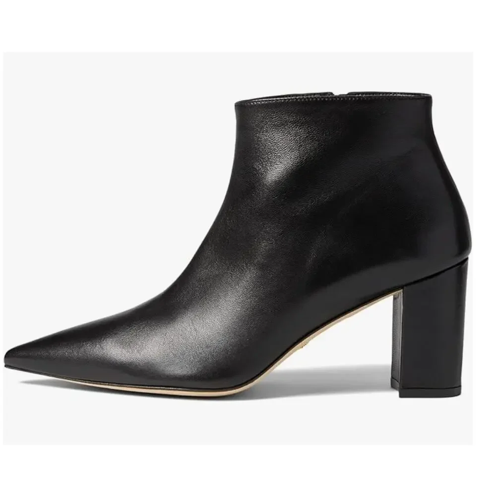 Stuart Weitzman Stuart 75 Pointed Toe Zip Booties Black Leather Size 8.5 NWOB